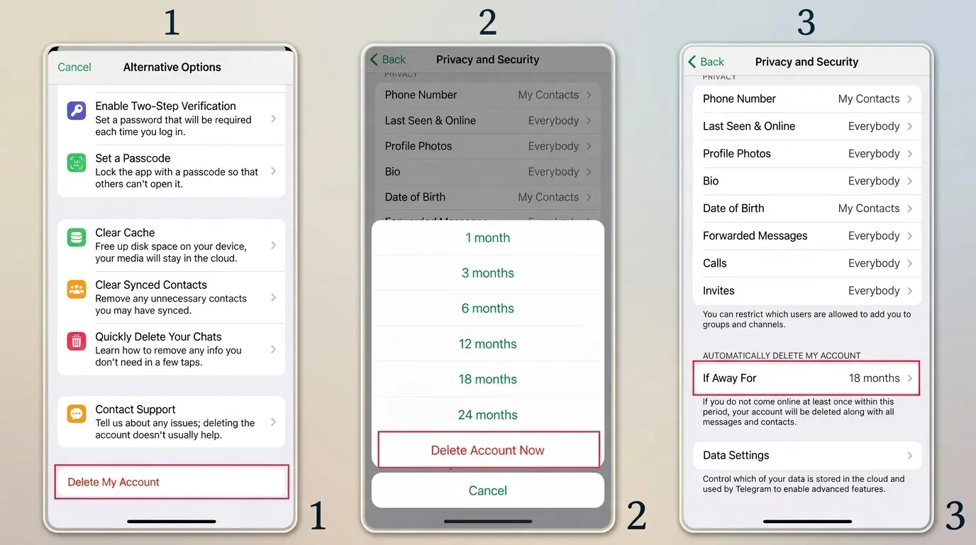 حذف اکانت تلگرام در آیفون (iOS)